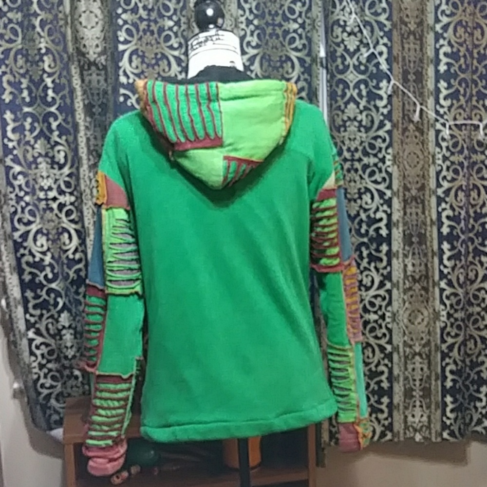 VINTAGE Boho Cutout Hooded Soft Lined Jacket Coat Women's Large Hippie G… - Picture 7 of 8